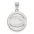 Sterling Silver Rhodium-plated LogoArt Penn State University Lion Medium Circle Pendant