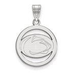 Sterling Silver Rhodium-plated LogoArt Penn State University Lion Medium Circle Pendant