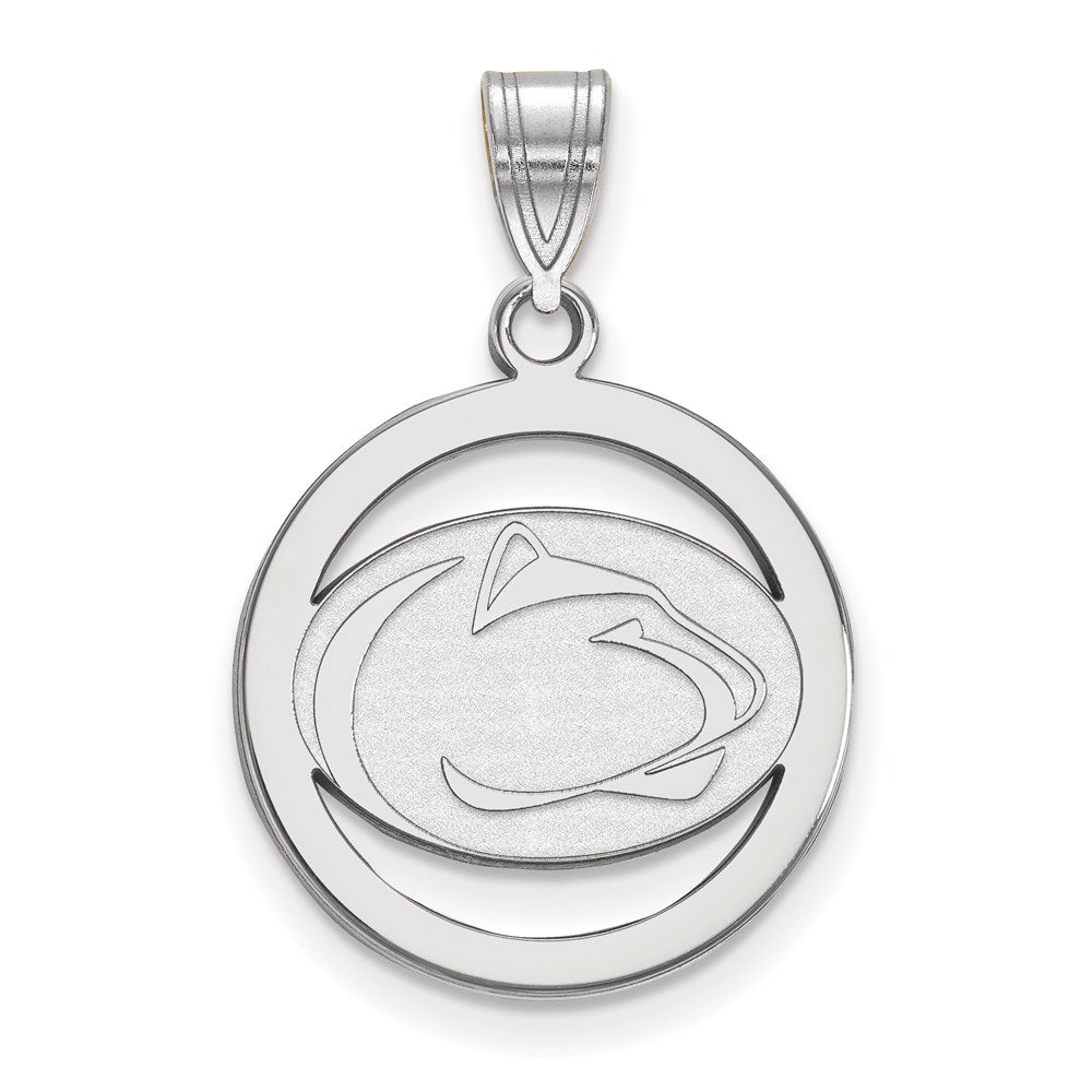 Sterling Silver Rhodium-plated LogoArt Penn State University Lion Medium Circle Pendant