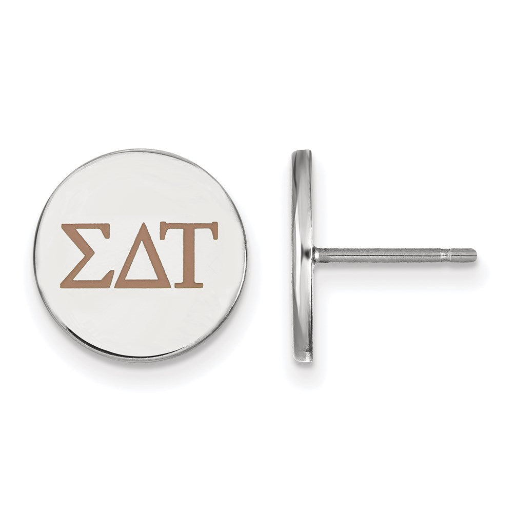 Sterling Silver Rhodium-plated LogoArt Sigma Delta Tau Sorority Greek Letters Color Enamel Post Earrings