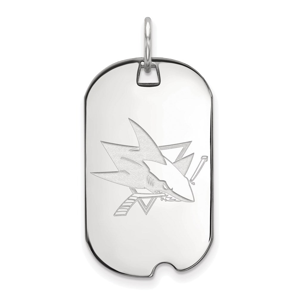 Sterling Silver Rhodium-plated NHL LogoArt San Jose Sharks Small Dog Tag Pendant