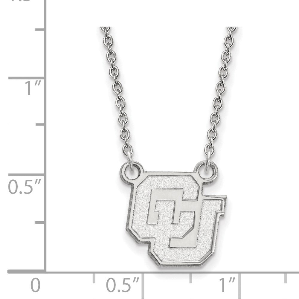 Sterling Silver Rhodium-plated LogoArt University of Colorado C-U Small Pendant 18 inch Necklace