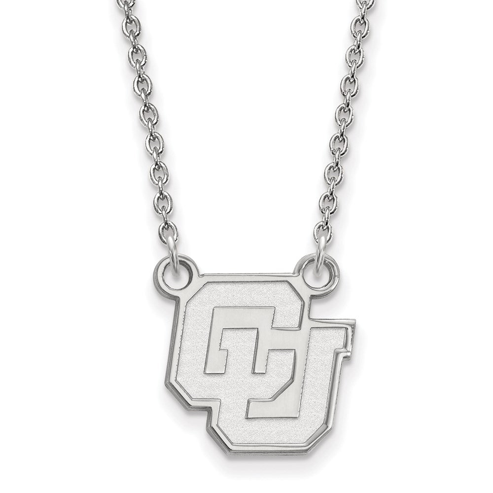 14k White Gold LogoArt University of Colorado C-U Small Pendant 18 inch Necklace