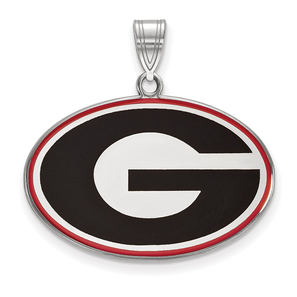 Sterling Silver Rhodium-plated LogoArt University of Georgia Letter G Large Enameled Pendant