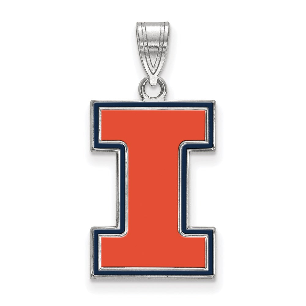 Sterling Silver Rhodium-plated LogoArt University of Illinois Letter I Large Enameled Pendant