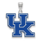 Sterling Silver Rhodium-plated LogoArt University of Kentucky U-K Large Enameled Pendant