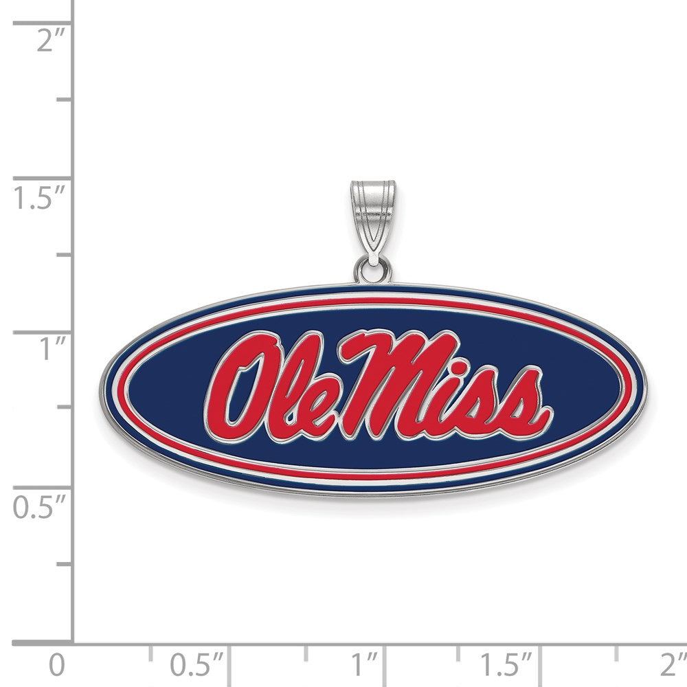 Sterling Silver Rhodium-plated LogoArt University of Mississippi Ole Miss Large Oval Enameled Pendant