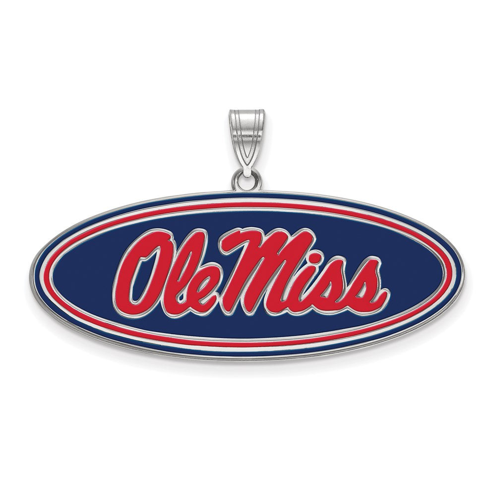 Sterling Silver Rhodium-plated LogoArt University of Mississippi Ole Miss Large Oval Enameled Pendant