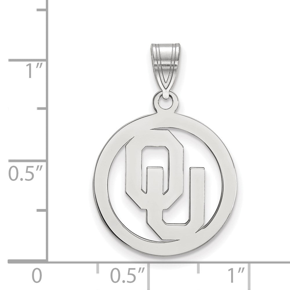 Sterling Silver Rhodium-plated LogoArt University of Oklahoma O-U Medium Circle Pendant