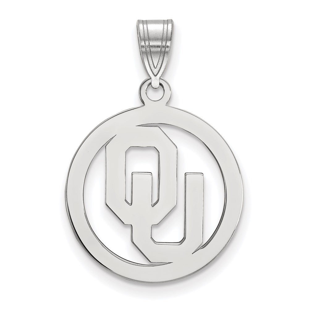 Sterling Silver Rhodium-plated LogoArt University of Oklahoma O-U Medium Circle Pendant