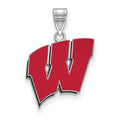 Sterling Silver Rhodium-plated LogoArt University of Wisconsin Letter W Large Enameled Pendant