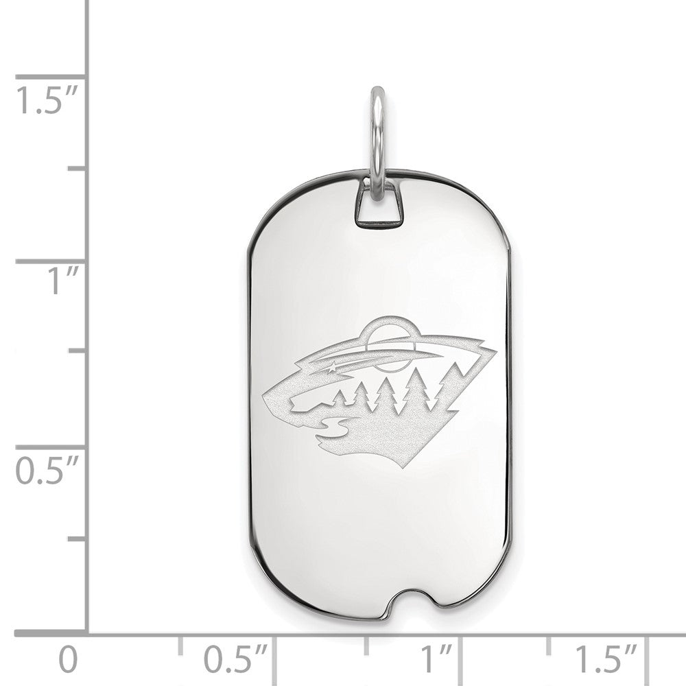 Sterling Silver Rhodium-plated NHL LogoArt Minnesota Wild Small Dog Tag Pendant