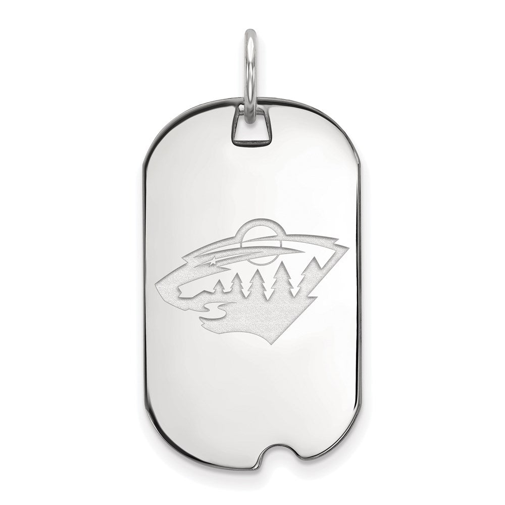 Sterling Silver Rhodium-plated NHL LogoArt Minnesota Wild Small Dog Tag Pendant