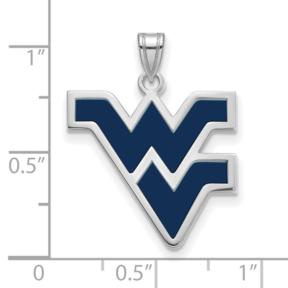 Sterling Silver Rhodium-plated LogoArt West Virginia University W-V Large Enameled Pendant