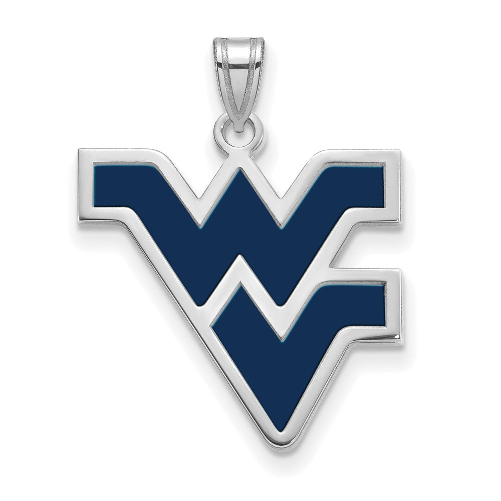 Sterling Silver Rhodium-plated LogoArt West Virginia University W-V Large Enameled Pendant