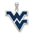 Sterling Silver Rhodium-plated LogoArt West Virginia University W-V Large Enameled Pendant