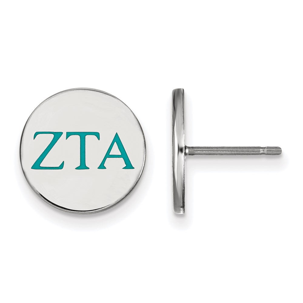 Sterling Silver Rhodium-plated LogoArt Zeta Tau Alpha Sorority Greek Letters Color Enamel Post Earrings