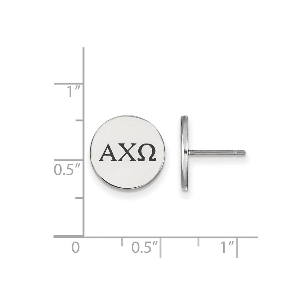 Sterling Silver Rhodium-plated LogoArt Alpha Chi Omega Sorority Greek Letters Black Enamel Post Earrings