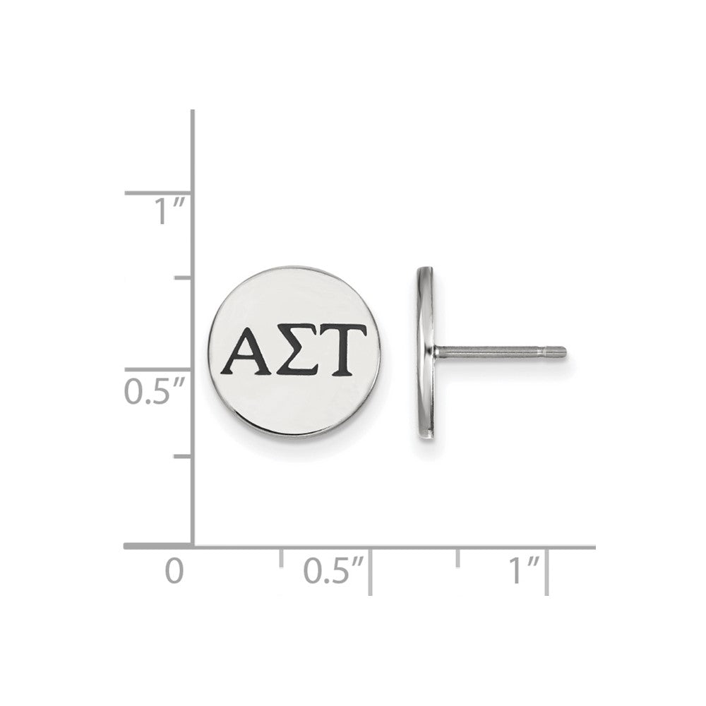 Sterling Silver Rhodium-plated LogoArt Alpha Sigma Tau Sorority Greek Letters Black Enamel Post Earrings