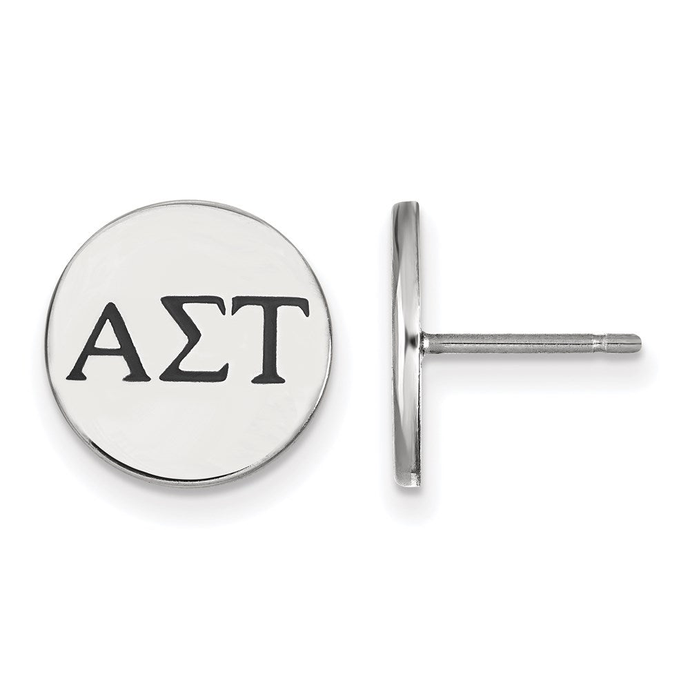 Sterling Silver Rhodium-plated LogoArt Alpha Sigma Tau Sorority Greek Letters Black Enamel Post Earrings