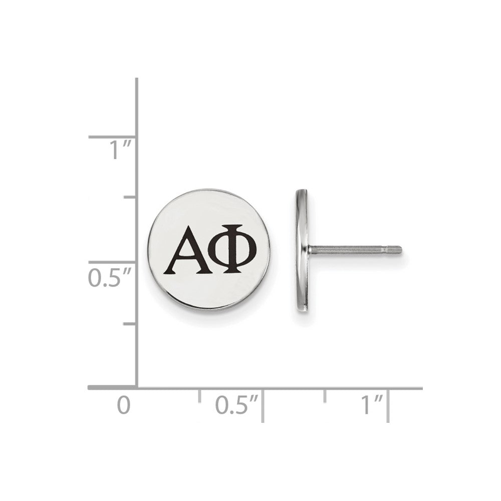 Sterling Silver Rhodium-plated LogoArt Alpha Phi Sorority Greek Letters Black Enamel Post Earrings