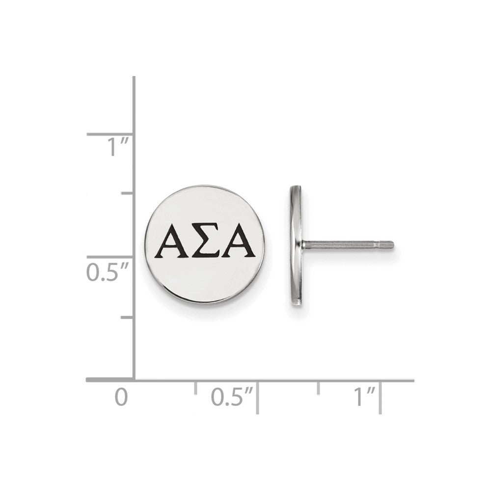 Sterling Silver Rhodium-plated LogoArt Alpha Sigma Alpha Sorority Greek Letters Black Enamel Post Earrings