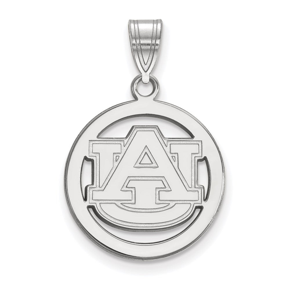 Sterling Silver Rhodium-plated LogoArt Auburn University Medium Circle Pendant.