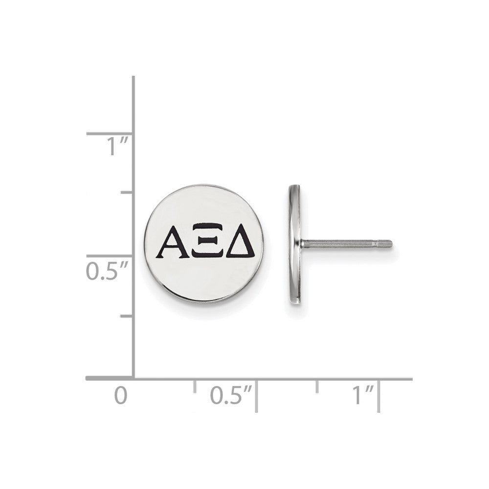 Sterling Silver Rhodium-plated LogoArt Alpha Xi Delta Sorority Greek Letters Black Enamel Post Earrings