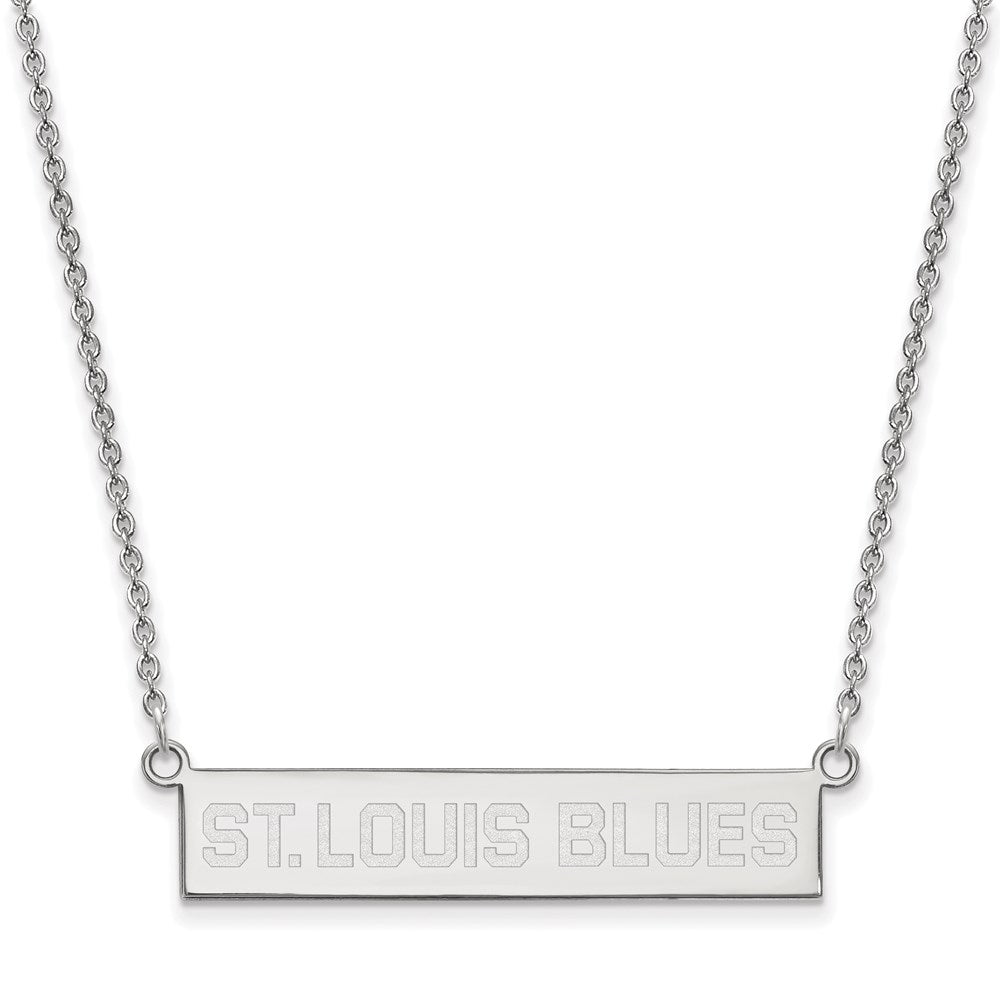 Sterling Silver Rhodium-plated NHL LogoArt St. Louis Blues Small Bar 18 inch Necklace