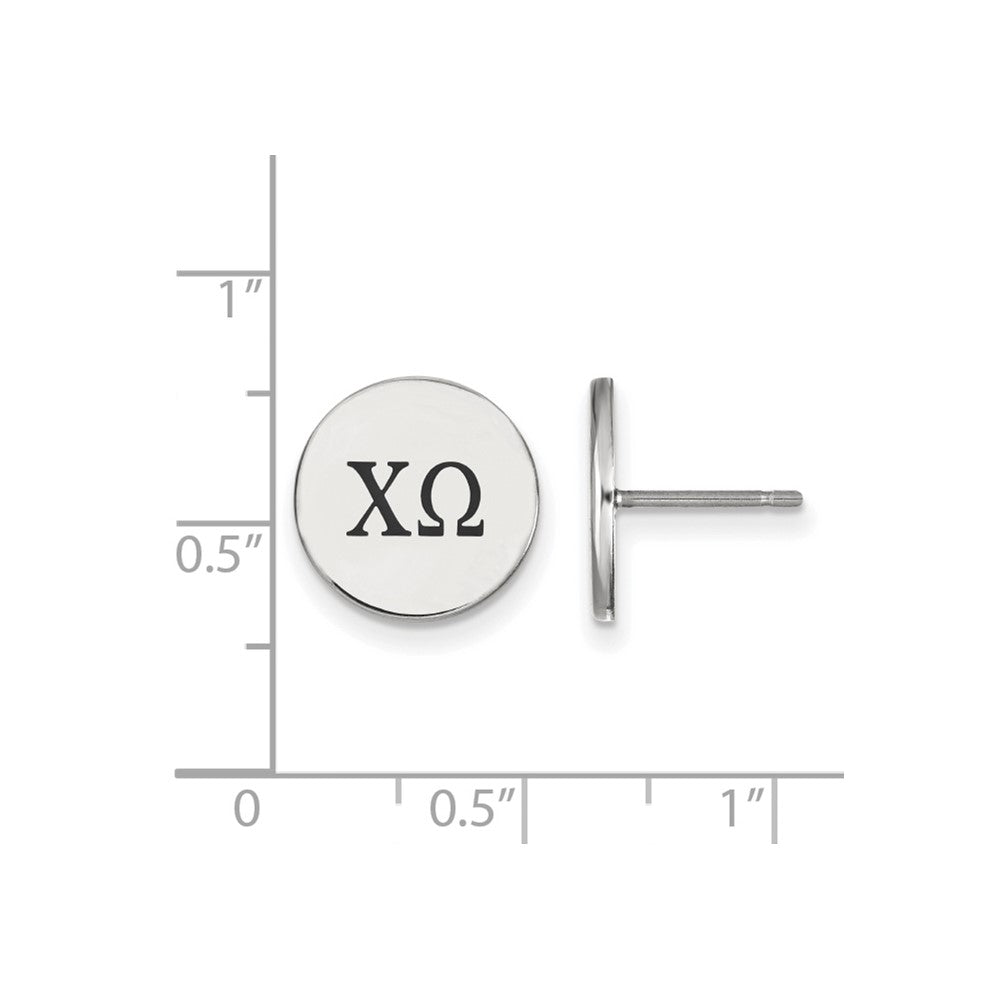 Sterling Silver Rhodium-plated LogoArt Chi Omega Sorority Greek Letters Black Enamel Post Earrings