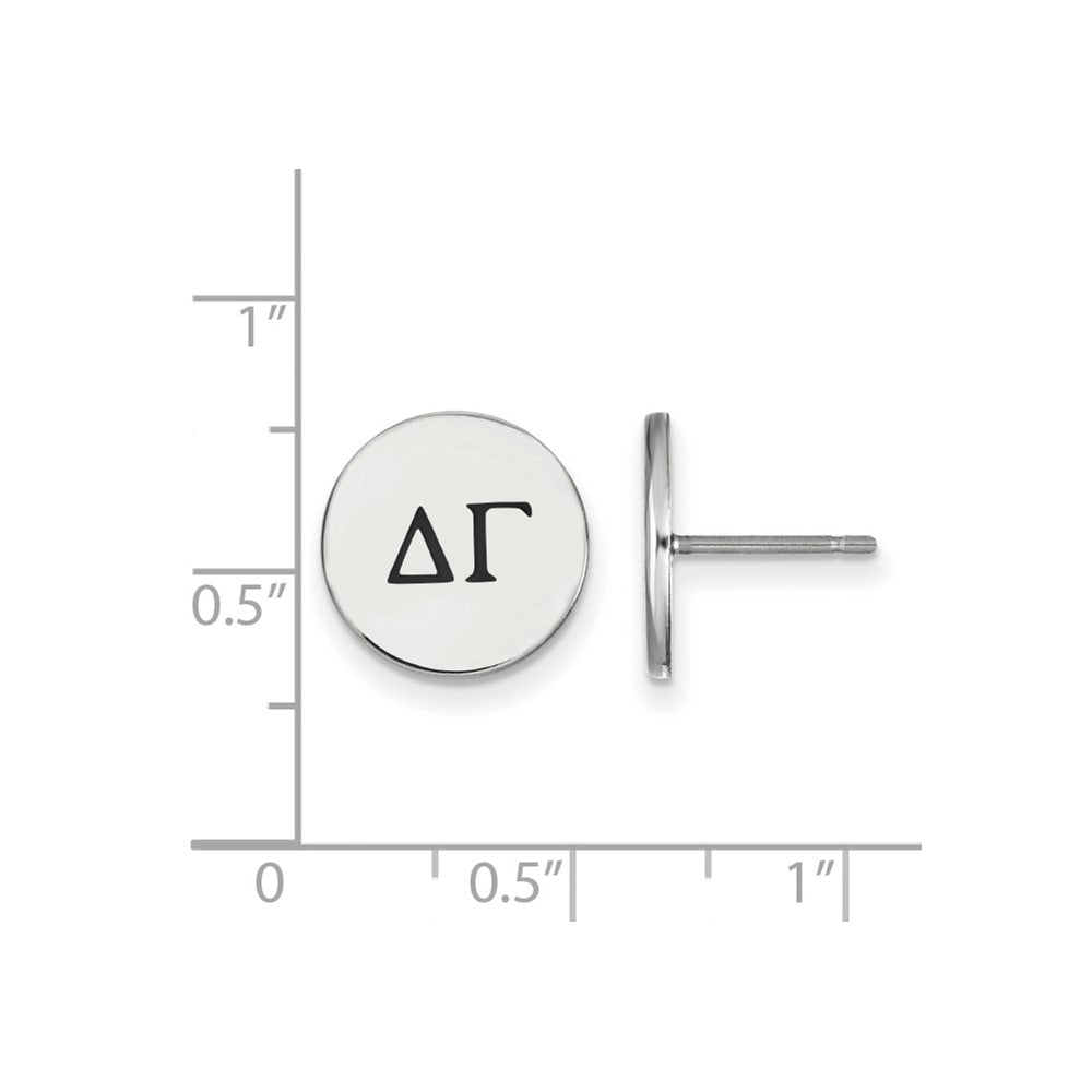 Sterling Silver Rhodium-plated LogoArt Delta Gamma Sorority Greek Letters Black Enamel Post Earrings
