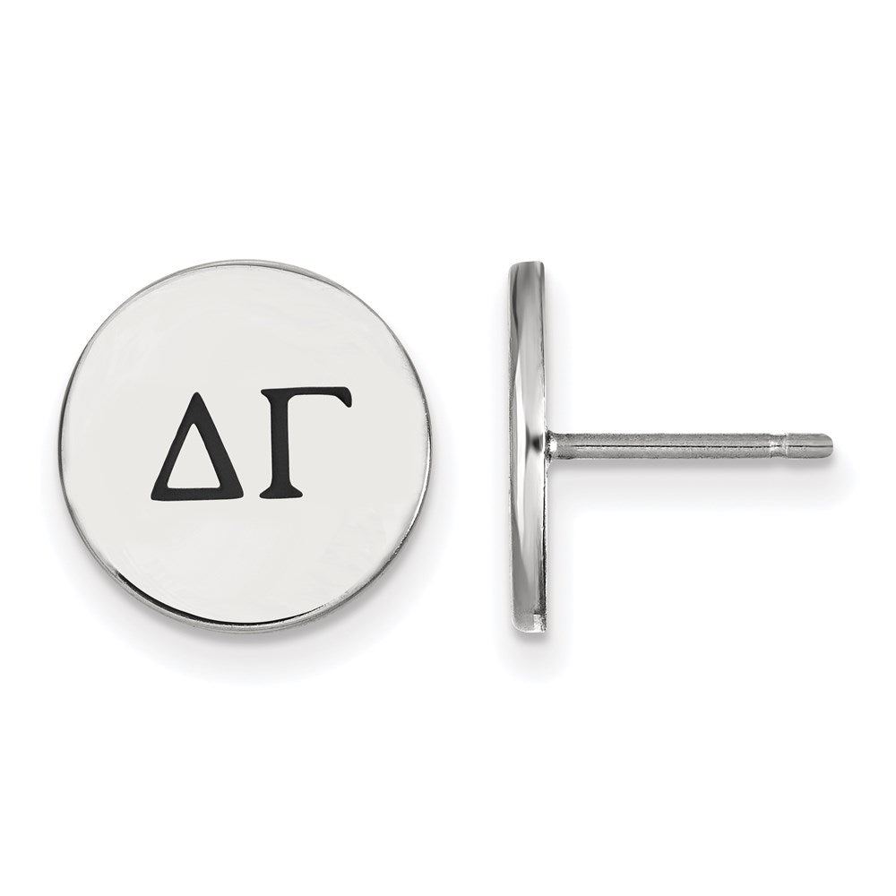 Sterling Silver Rhodium-plated LogoArt Delta Gamma Sorority Greek Letters Black Enamel Post Earrings