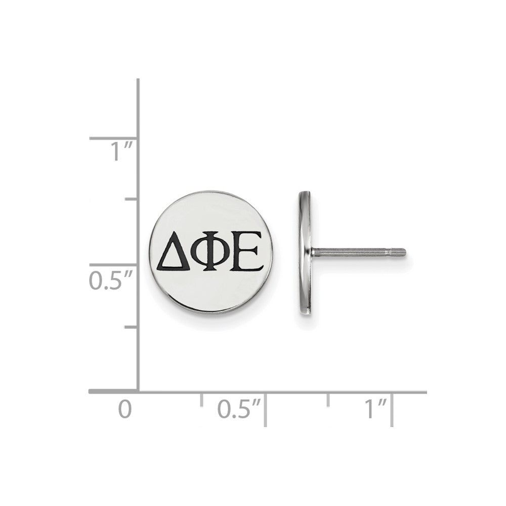 Sterling Silver Rhodium-plated LogoArt Delta Phi Epsilon Sorority Greek Letters Black Enamel Post Earrings
