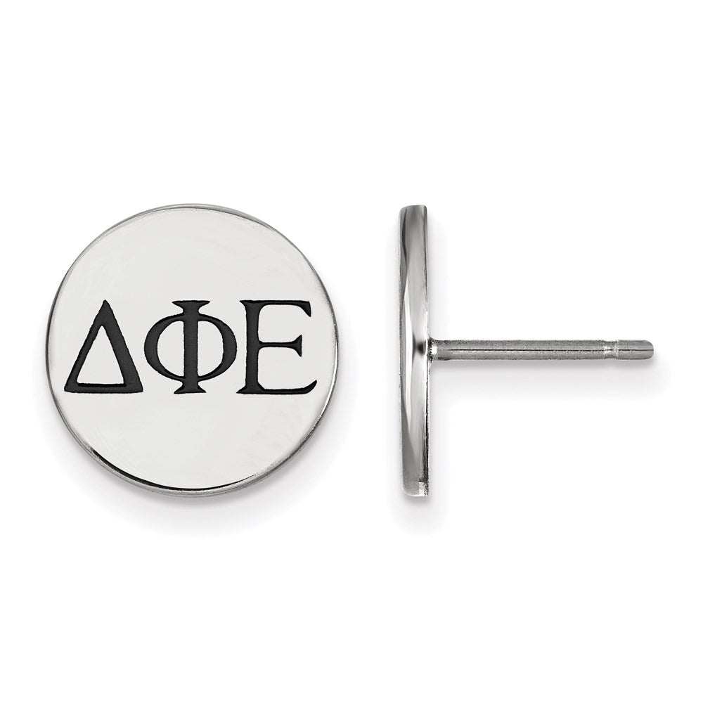 Sterling Silver Rhodium-plated LogoArt Delta Phi Epsilon Sorority Greek Letters Black Enamel Post Earrings