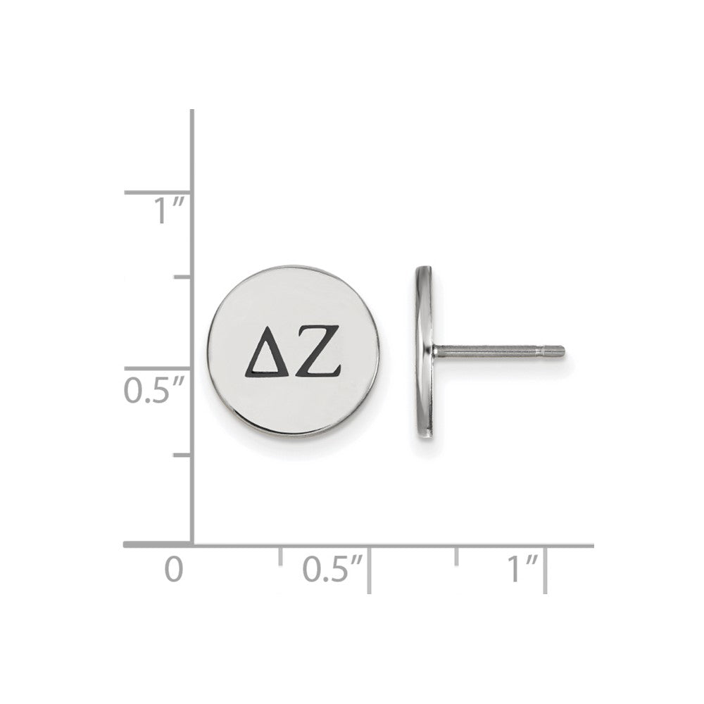 Sterling Silver Rhodium-plated LogoArt Delta Zeta Sorority Greek Letters Black Enamel Post Earrings