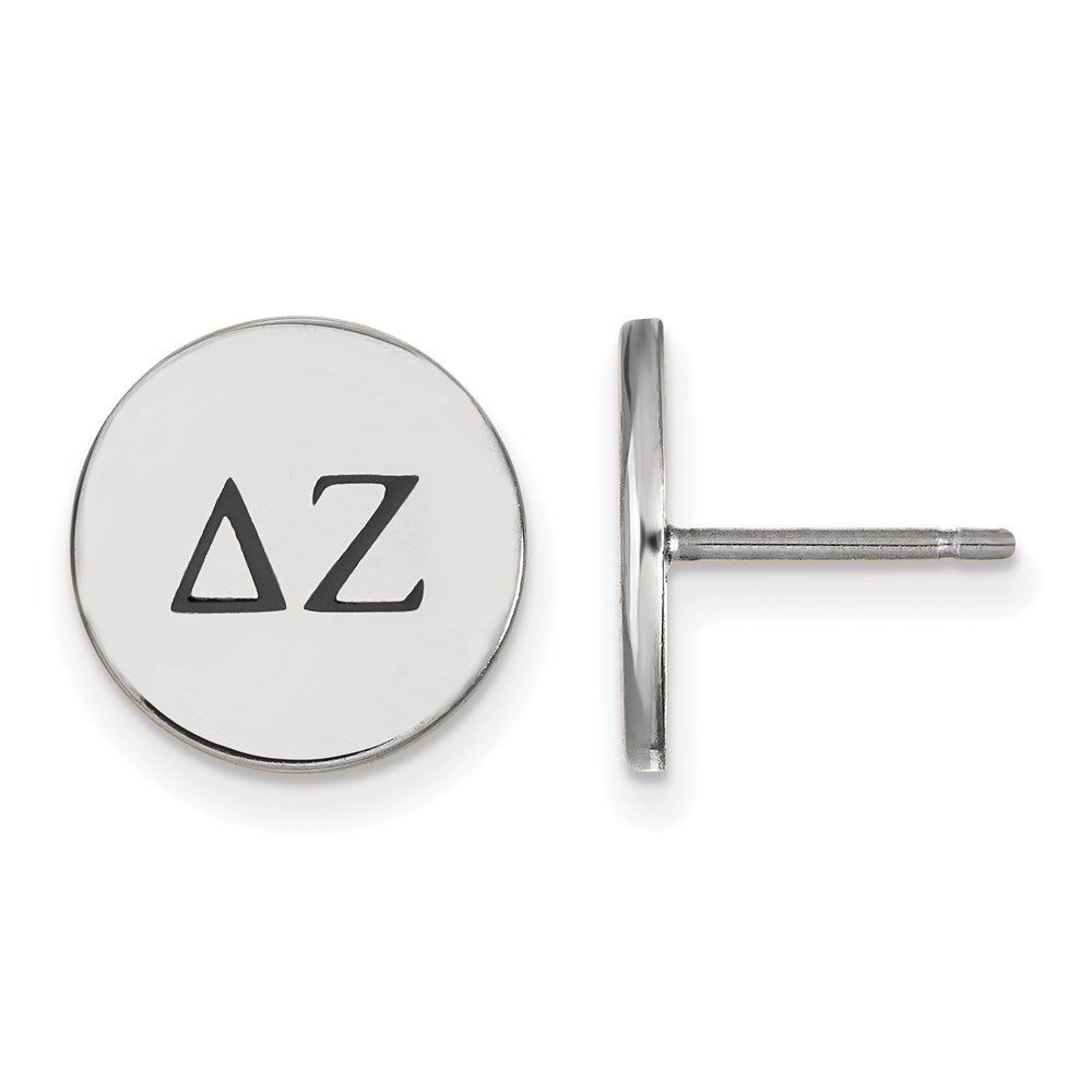 Sterling Silver Rhodium-plated LogoArt Delta Zeta Sorority Greek Letters Black Enamel Post Earrings