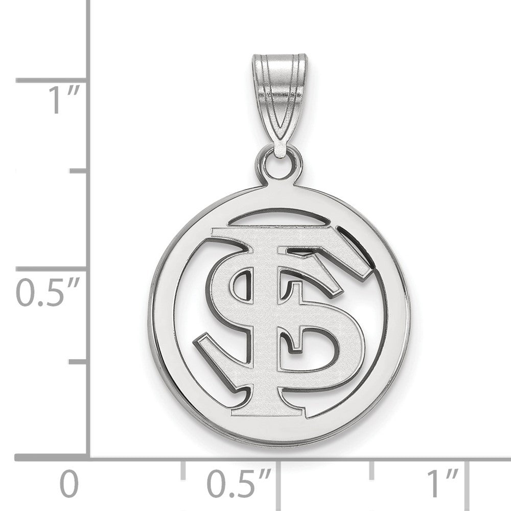 Sterling Silver Rhodium-plated LogoArt Florida State University F-S Medium Circle Pendant