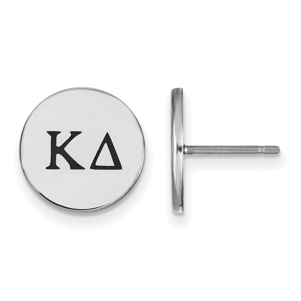 Sterling Silver Rhodium-plated LogoArt Kappa Delta Sorority Greek Letters Black Enamel Post Earrings