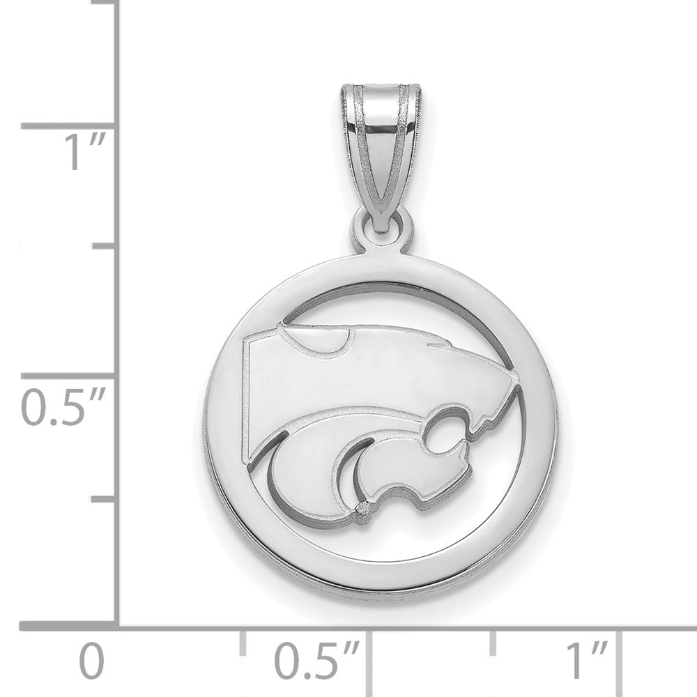 Sterling Silver Rhodium-plated LogoArt Kansas State University Wildcat Medium Circle Pendant