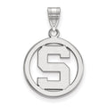Sterling Silver Rhodium-plated LogoArt Michigan State University Letter S Small Circle Pendant