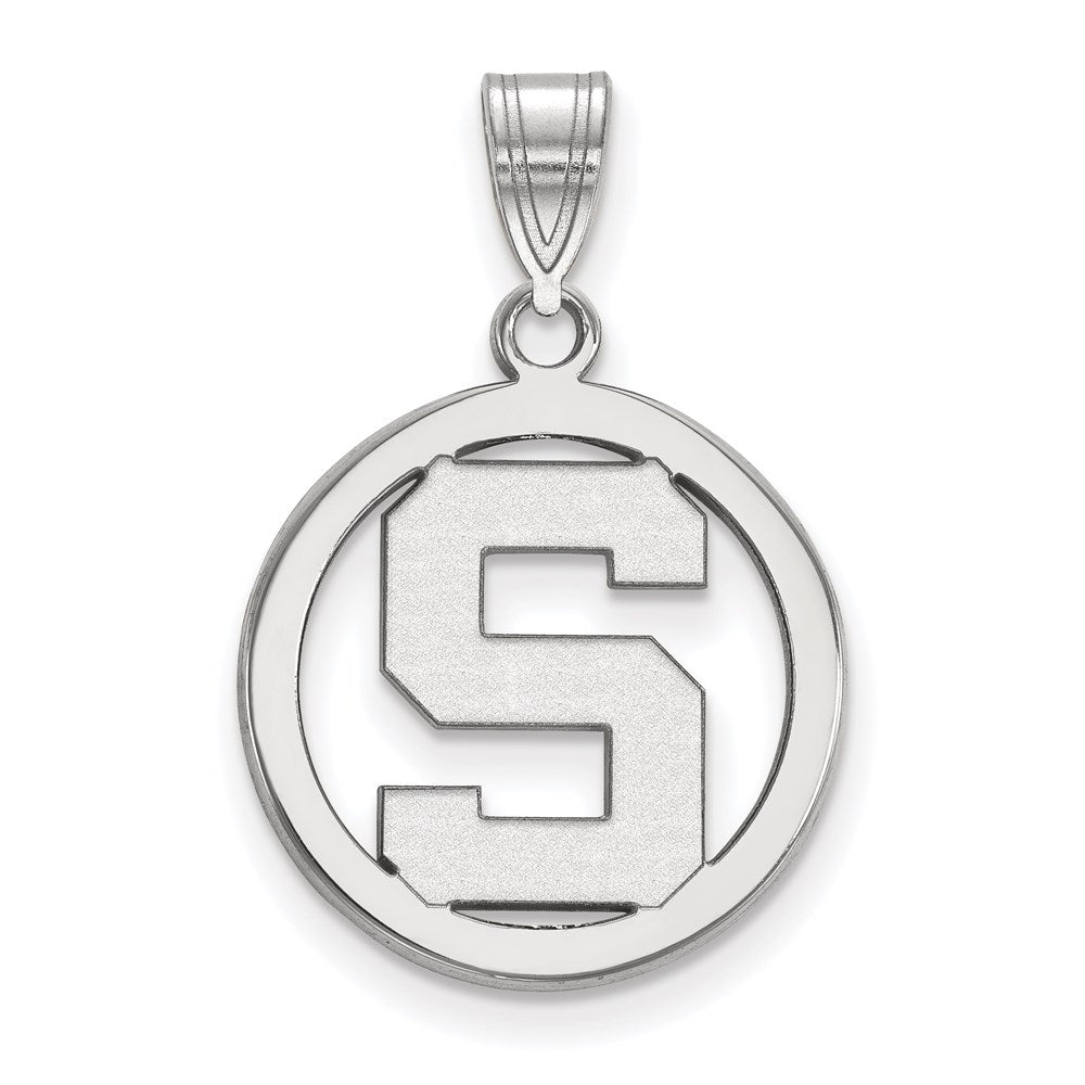 Sterling Silver Rhodium-plated LogoArt Michigan State University Letter S Small Circle Pendant