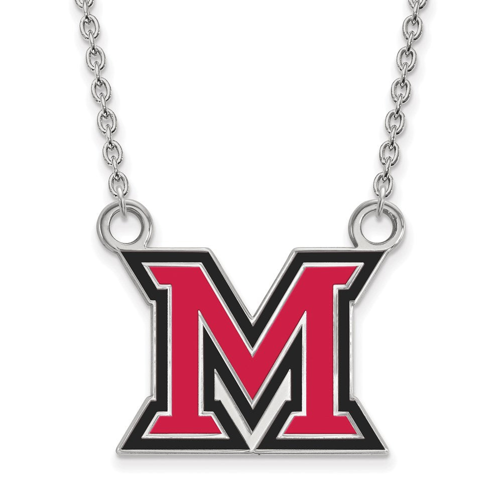 Sterling Silver Rhodium-plated LogoArt Miami University Ohio Letter M Large Enameled Pendant 18 inch Necklace