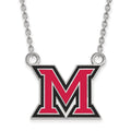 Sterling Silver Rhodium-plated LogoArt Miami University Ohio Letter M Large Enameled Pendant 18 inch Necklace