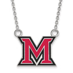 Sterling Silver Rhodium-plated LogoArt Miami University Ohio Letter M Large Enameled Pendant 18 inch Necklace