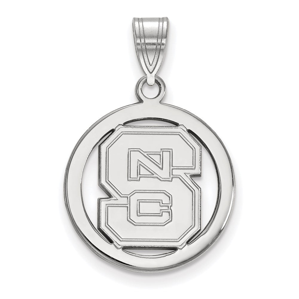 Sterling Silver Rhodium-plated LogoArt North Carolina State University N-C-S Small Circle Pendant