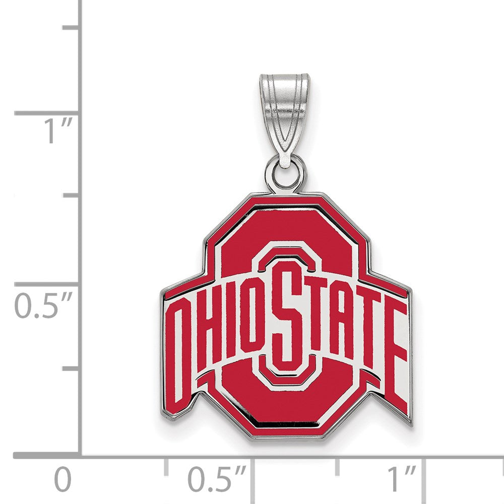 Sterling Silver Rhodium-plated LogoArt The Ohio State University Large Enameled Pendant
