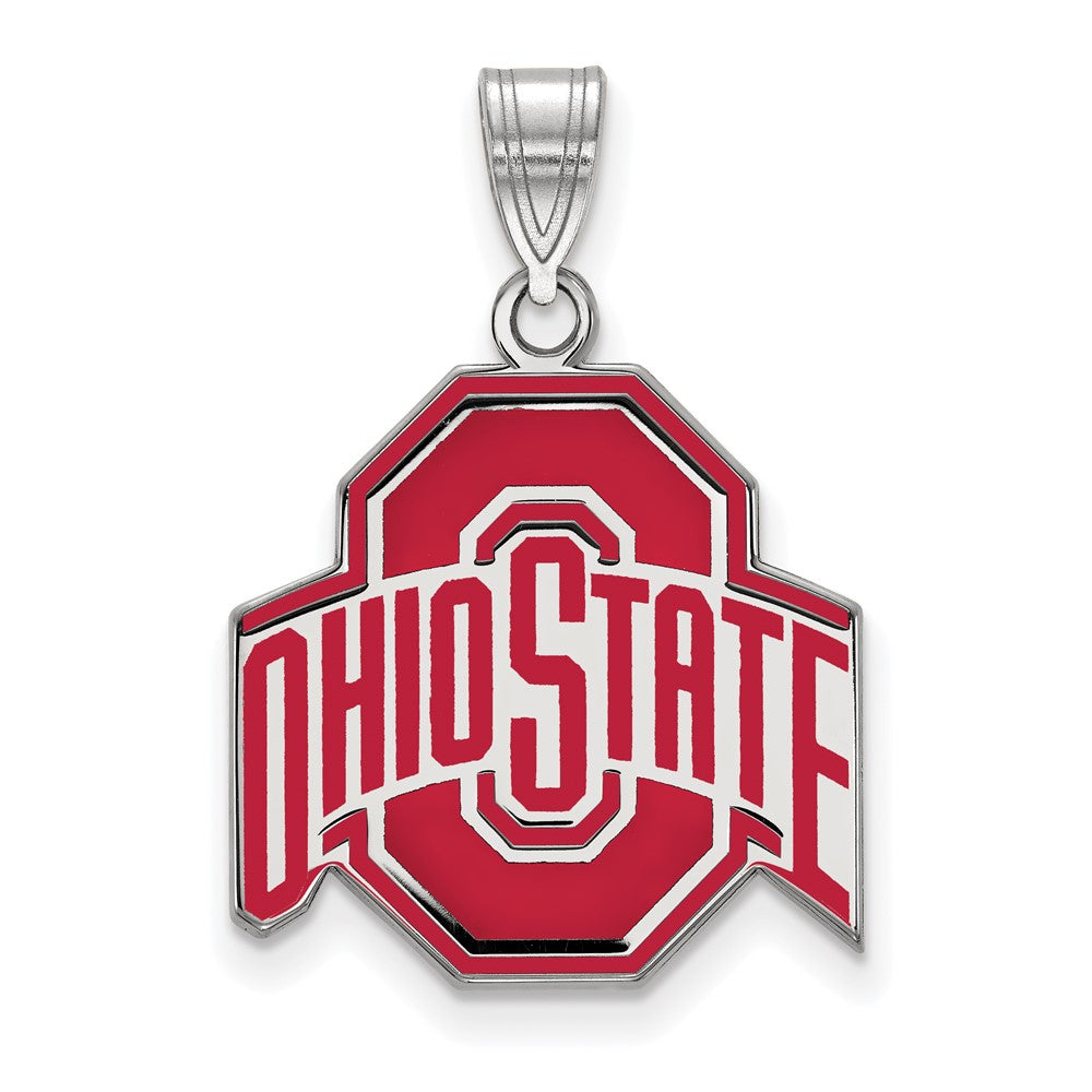 Sterling Silver Rhodium-plated LogoArt The Ohio State University Large Enameled Pendant