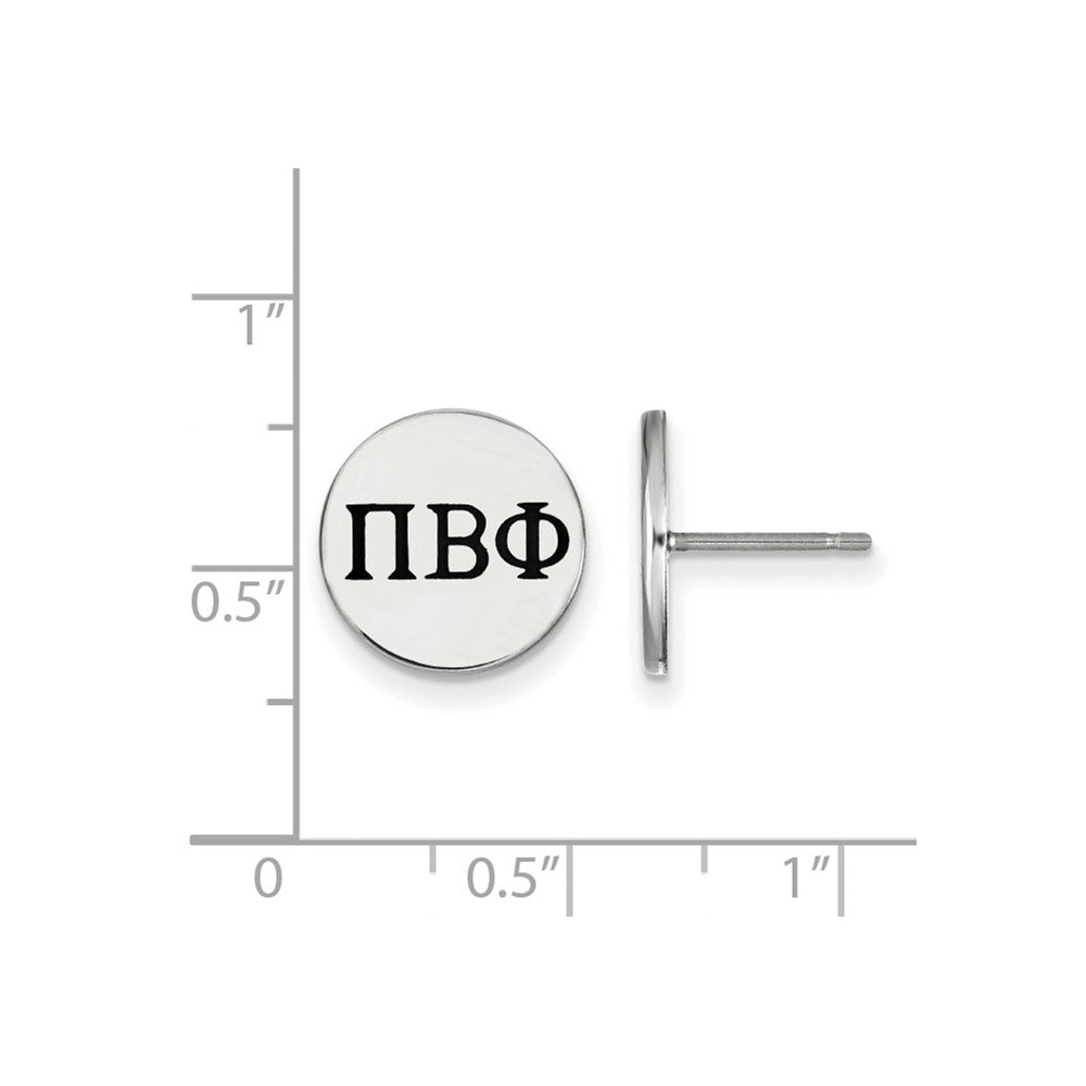 Sterling Silver Rhodium-plated LogoArt Pi Beta Phi Sorority Greek Letters Black Enamel Post Earrings
