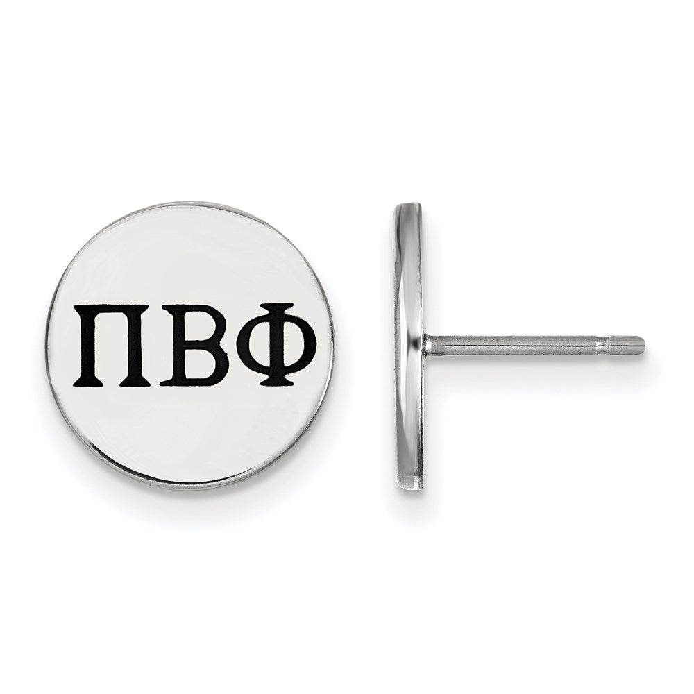 Sterling Silver Rhodium-plated LogoArt Pi Beta Phi Sorority Greek Letters Black Enamel Post Earrings