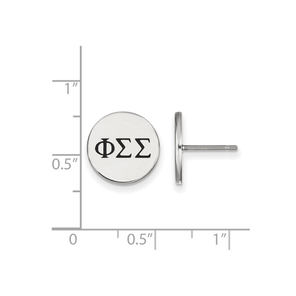 Sterling Silver Rhodium-plated LogoArt Phi Sigma Sigma Sorority Greek Letters Black Enamel Post Earrings